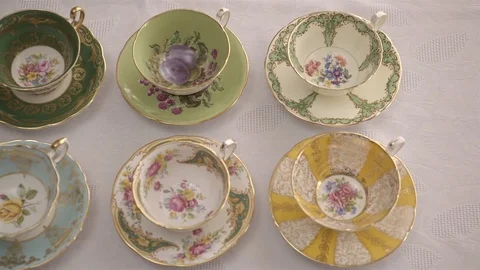 Bone China tea cup collection. Stock Footage 78017228