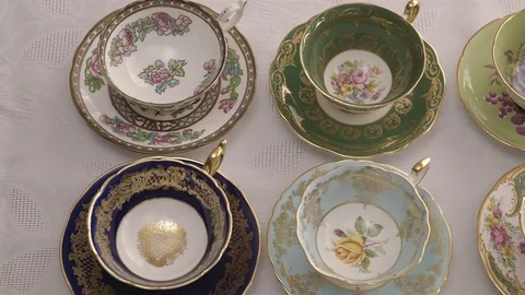 Bone China tea cup collection. Stock Footage 78017314