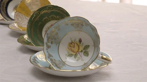 Bone China tea cup collection. Stock Footage 78017411