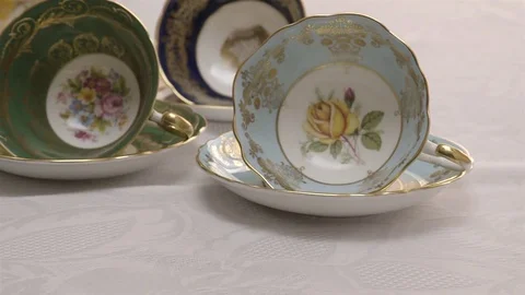 Bone China tea cup collection. Stock Footage 78017476