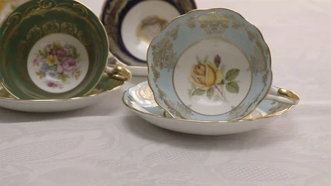 Bone China tea cup collection. Stock Footage 78017559