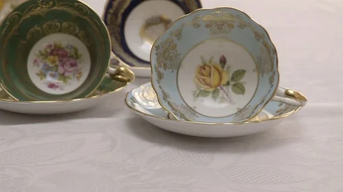 Bone China tea cup collection. Stock Footage 78017639