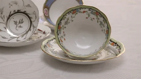Bone China tea cup collection. Stock Footage 78017785