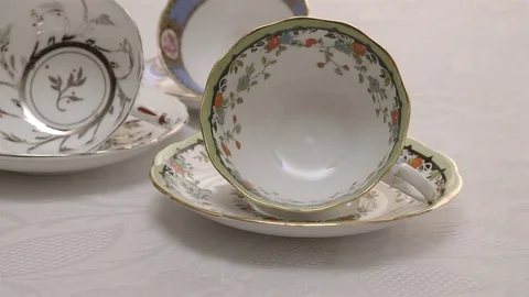 Bone China tea cup collection. Stock Footage 78017853