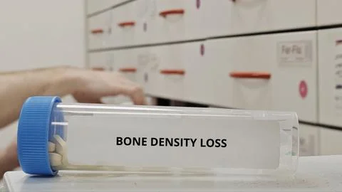 BONE DENSITY LOSS tablets for slow bone resorption and improve bone strength Stock Photos