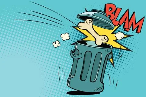 Bone dog flies in the trash Stock Illustration