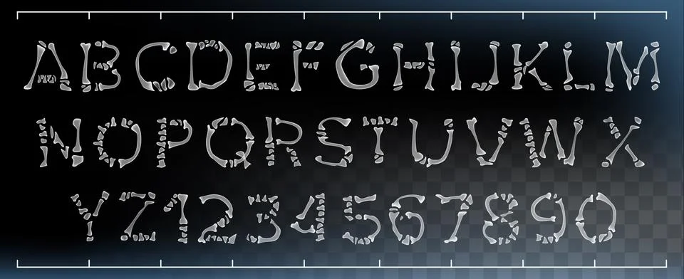 Bone Font Vector. Made Out Of Transparent Bones. Monster Horrible Font. Capitals Stock Illustration