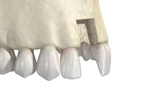 Bone grafting- augmentation using block of bone, tooth implantation. Illustrazione stock