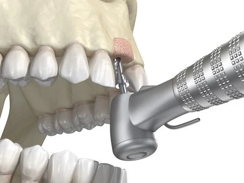 Bone grafting- augmentation using ring method, tooth implantation. Stock Illustration