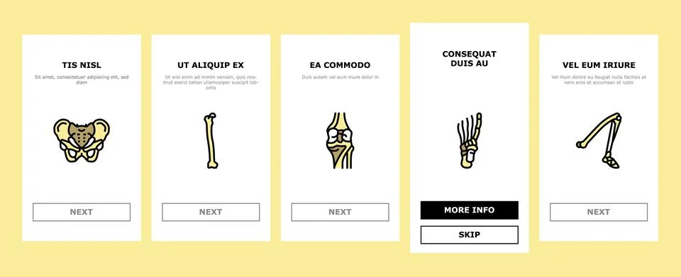 Bone Human Skeleton Structure Onboarding Icons Set Vector Stock Illustration
