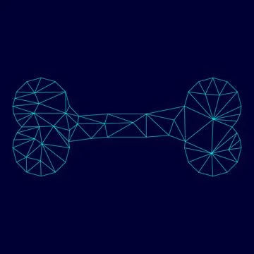 Bone low poly triangulation triangulated polygonal electric cyan blue vibra.. Illustrazione stock