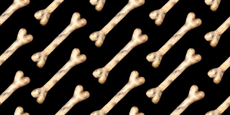 Bone pattern on black background watercolor Illustrazione stock