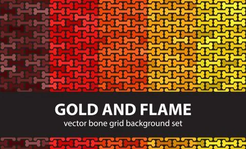 Bone pattern set Gold and Flame. Vector seamless backgrounds Stock Illustration