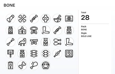 Bone Premium Vector Bundle with 28 64x64 Pixel Optimized Bold Line Icons イラスト素材