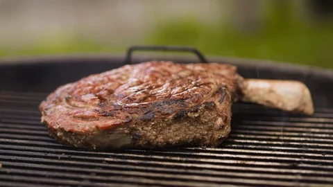 Bone in Steak cooking on the Grill Stock Footage 91448849