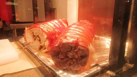 Boneless Lechon roasted pig Video stock 140646216