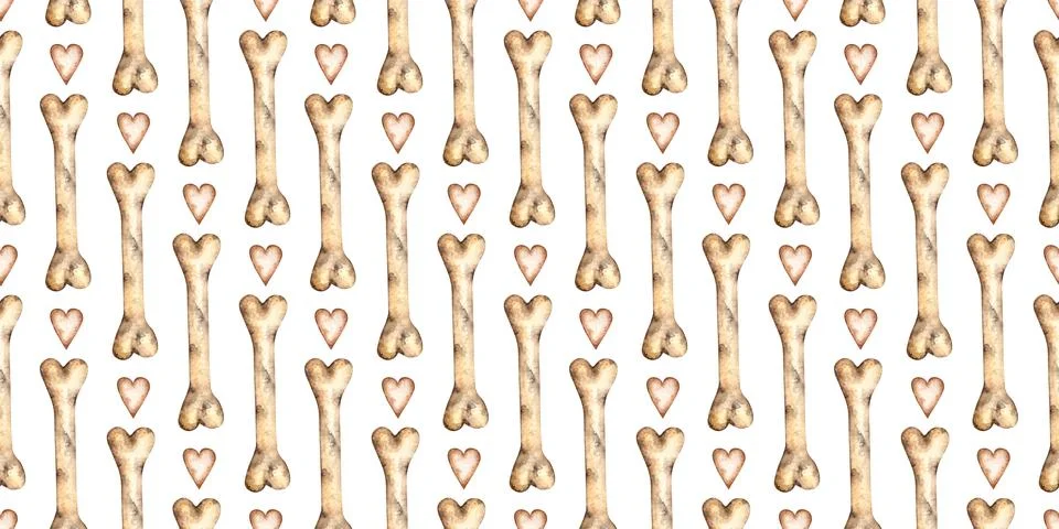 Bones and hearts brown pattern watercolor Illustrazione stock