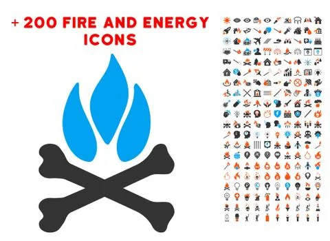 Bones Campfire Icon with Bonus Energy Collection Stock Illustration