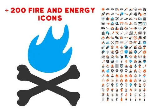 Bones Hell Fire Icon with Bonus Fire Set イラスト素材