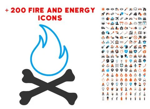 Bones Hell Fire Icon with Bonus Flame Clipart Illustrazione stock