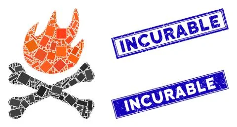 Bones Hell Fire Mosaic and Scratched Rectangle Incurable Seals Stock Illustration