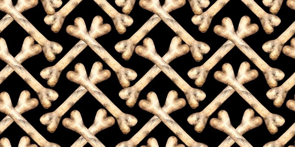 Bones pattern on black background watercolor Illustrazione stock