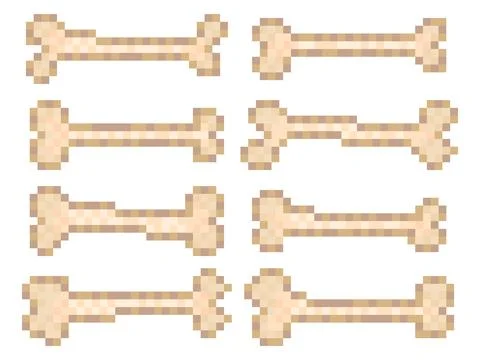 Bones in pixel art icon set isolated on white background. Halloween pattern.. Illustrazione stock