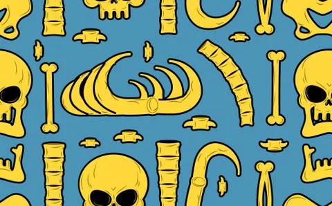 Bones seamless pattern. Skeleton background. Skull ornament. Anatomy textur.. Stock Illustration
