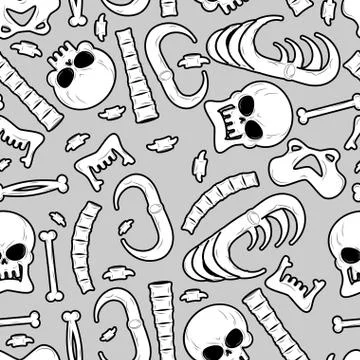 Bones seamless pattern. Skeleton background. Skull ornament. Anatomy textur.. Stock Illustration