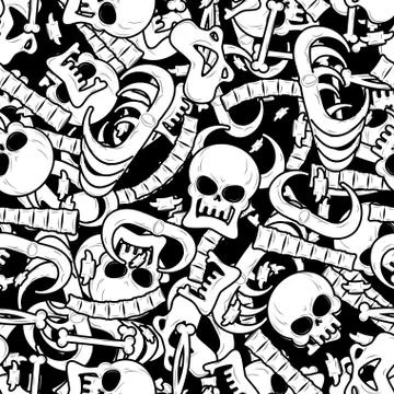 Bones seamless pattern. Skeleton background. Skull ornament. Anatomy textur.. Illustrazione stock