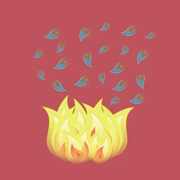 Bonfire and ghosts on a red background, Halloween Stock Illustration
