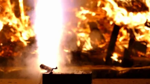 Bonfire and Pyrotechnics. Stock Footage 77688026