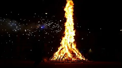 Bonfire and traditional dance of Catalonia. Stock Footage