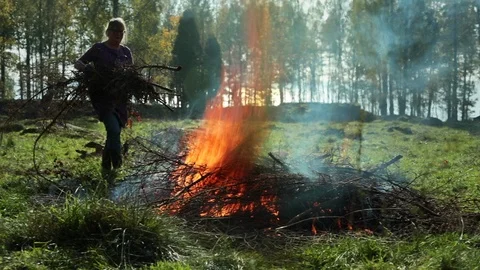 Bonfire in autumn. Stock Footage 97457410