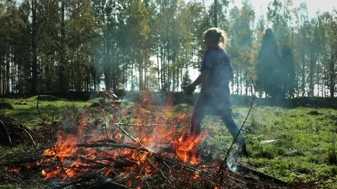 Bonfire in autumn. Stock Footage 97457981