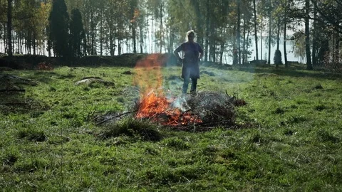 Bonfire in autumn. Stock Footage 97459177