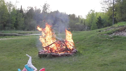 Bonfire In The Backyard Stock Footage 164871410