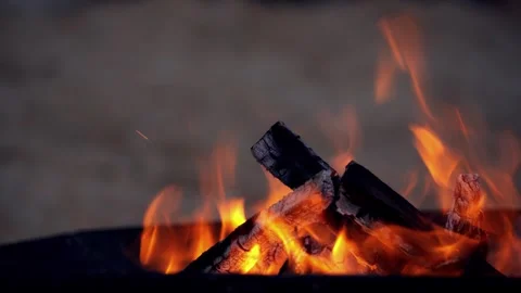Bonfire at the beach close-up on the fire Stock Footage 279004543