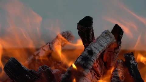 Bonfire at the beach close-up on the fire Stock-Footage 279004545
