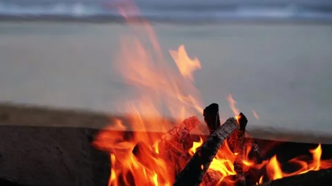 Bonfire at the beach close-up on the fire Stock Footage 279004567