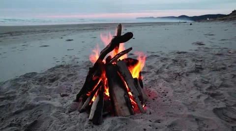 Bonfire Burning on a Beach Close Up Stock Footage 52330662