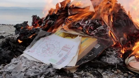Bonfire of Burning Books Stock Footage 72555412
