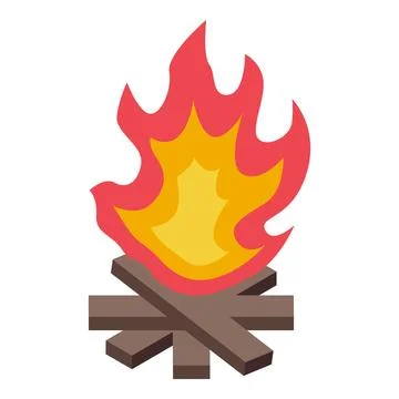 Bonfire burning with bright red and orange flames on wood logs Stock Illustration