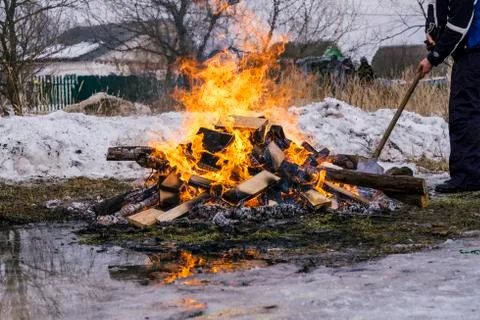 Bonfire Burning campfire for the Spring Festival Stock Photos