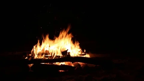 Bonfire burning on a dark background at night Stock Footage 82651375