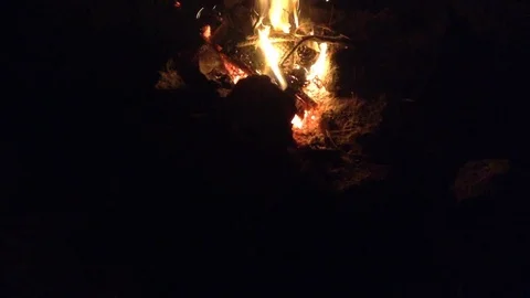 Bonfire burning in the dark cave 6 Stock Footage 73678824