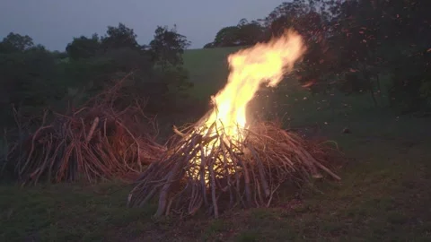 Bonfire burning at dusk Stock Footage 131433349