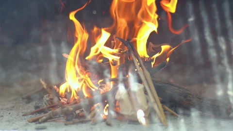 Bonfire burning fire and flames, beauty light through smoke Vídeos de archivo 328738673