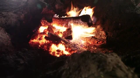 Bonfire. Burning firewood. Night Vídeo Stock 64319543