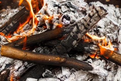 Bonfire burning flame close-up view from above Stock Photos